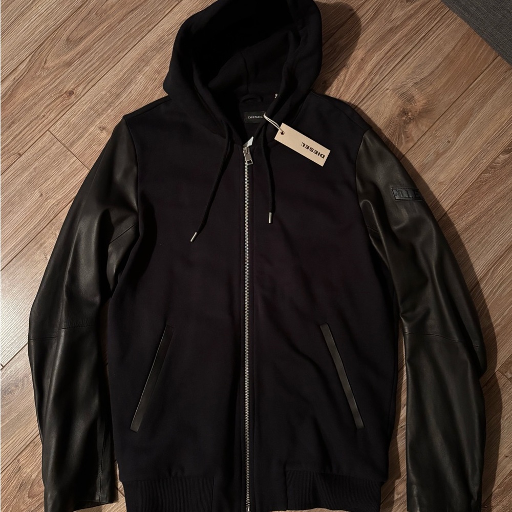 Diesel L-SIRIS Black Jacket with Leather Sleeves WITH ZIP